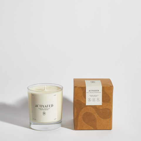 Boujie Activated jar candle with packaging, handmade with natural soy wax – front view Boujie Activated jar candle with packaging, handmade with natural soy wax – front view