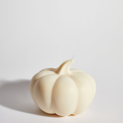 Boujie Life Size Pumpkin Decorative Candle, front view in creamy soy wax with realistic pumpkin design. Boujie Life Size Pumpkin Decorative Candle, front view in creamy soy wax with realistic pumpkin design.