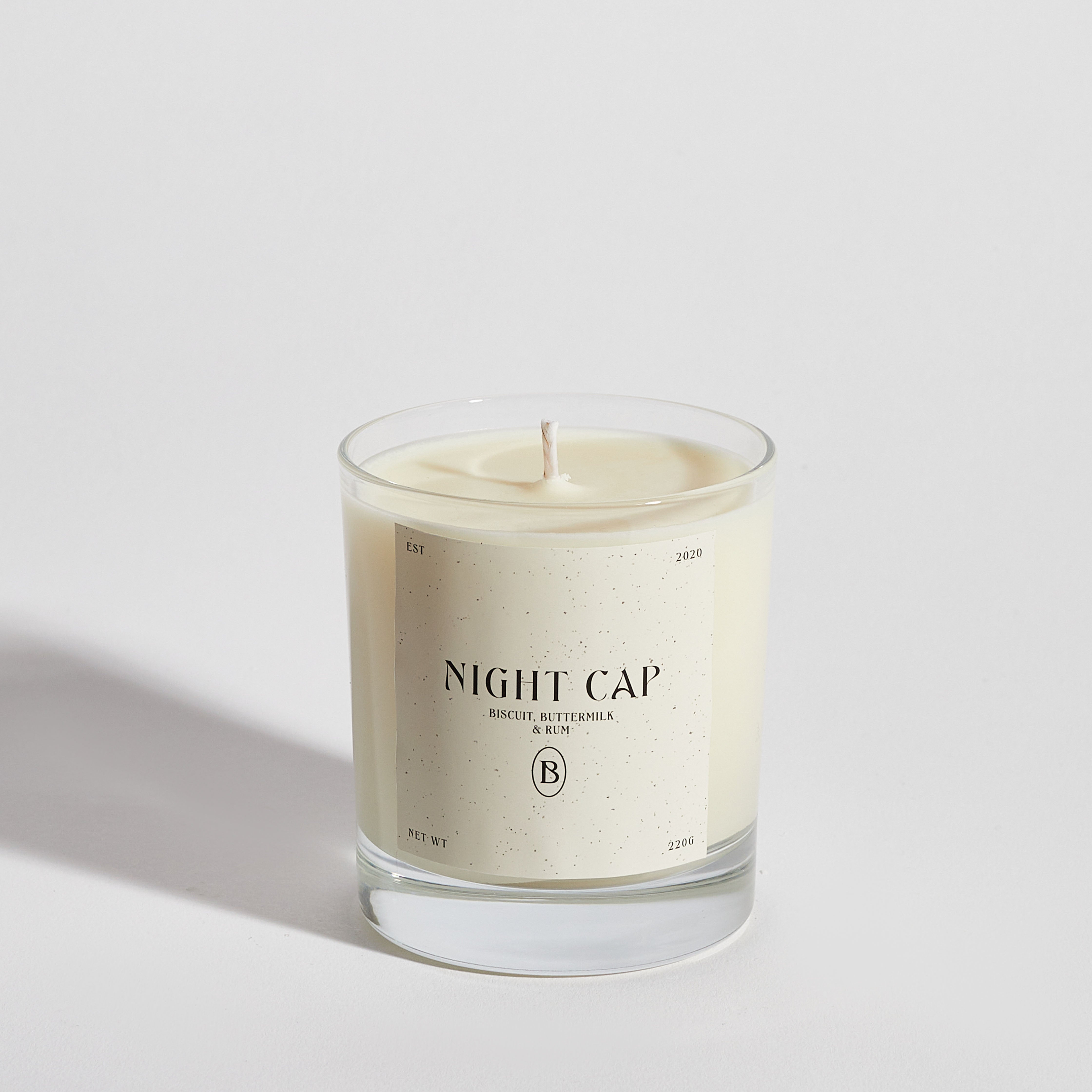 Boujie Night Cap jar candle, handmade with natural soy wax, blending spiced buttermilk, biscuit, and rum with notes of caramel, biscoff, and nutmeg – front view. Boujie Night Cap jar candle, handmade with natural soy wax, blending spiced buttermilk, biscuit, and rum with notes of caramel, biscoff, and nutmeg – front view.