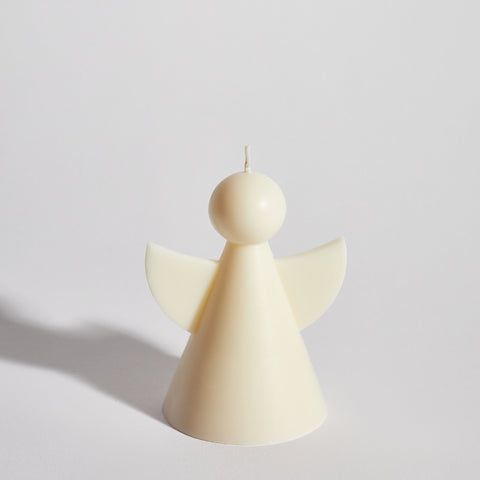 Angel decorative candle handcrafted from 100% natural soy wax in classic cream by Boujie Home Co.