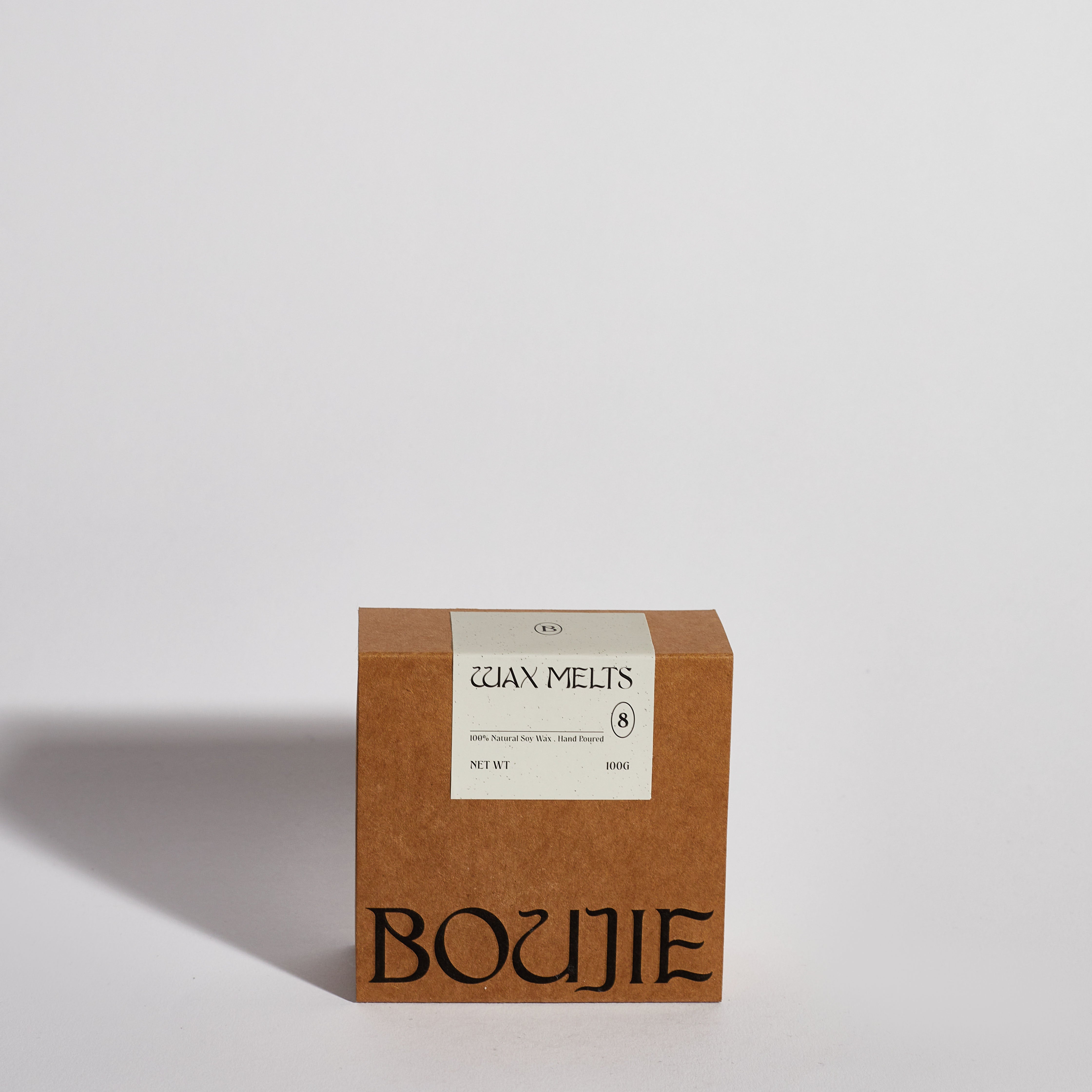 Boujie Autumn Wax Melts Pack of 8, front view with eco-friendly kraft packaging, handmade soy wax cubes.