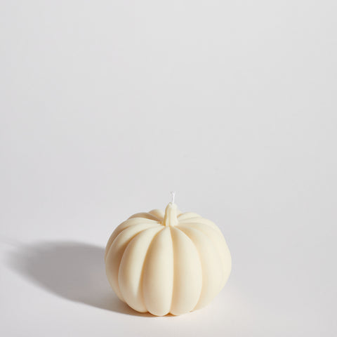 Boujie Medium Pumpkin Decorative Candle front view, handmade with natural soy wax in cream finish.