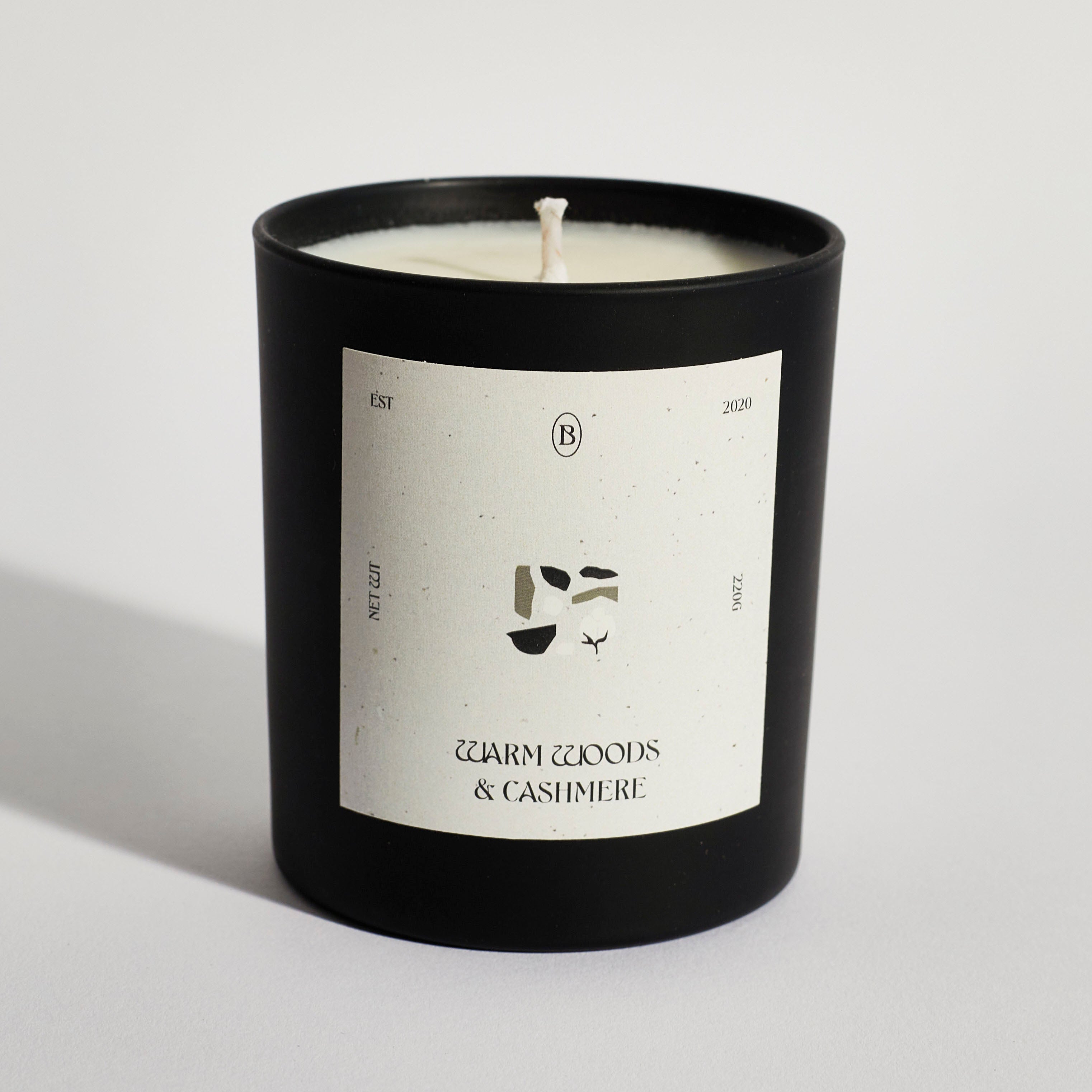 Boujie Warm Woods and Cashmere jar candle, handmade with natural soy wax – side view