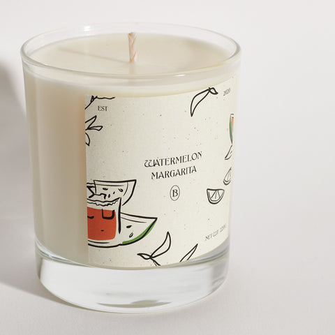 Boujie Watermelon Margarita jar candle, handmade with natural soy wax – side view.