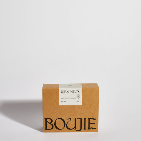 Boujie soy wax melts in sustainable kraft box packaging